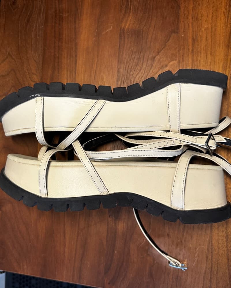 Chic Black And Cream Ankle Wrap Sandals - Image 3