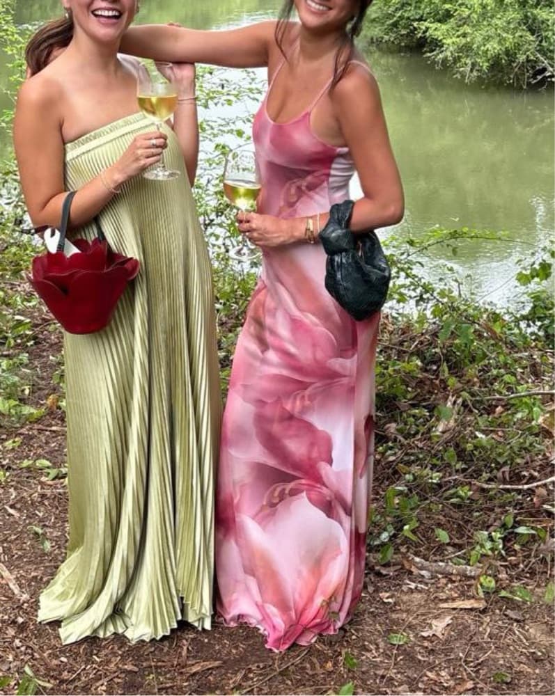 Pink Mesh Floral Maxi Dress - Image 3