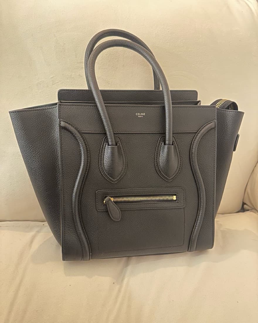 Sleek Celine Satchel in Pebbled Black Leather - Image 3