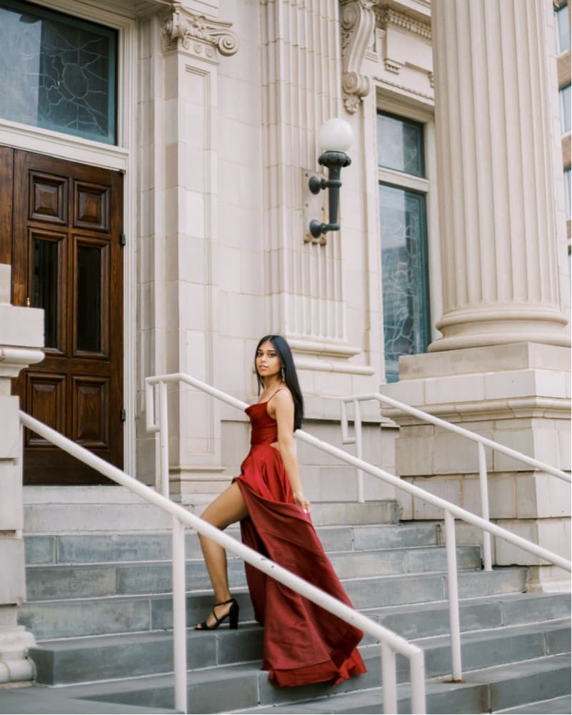 Dark Red A-Line Satin Dress - Image 3