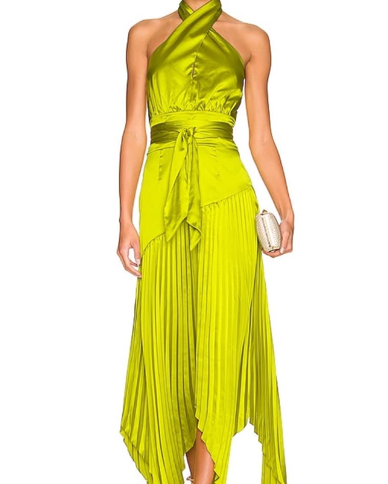 AMUR Green Dixon Halter Pleated Dress 0 - Image 1