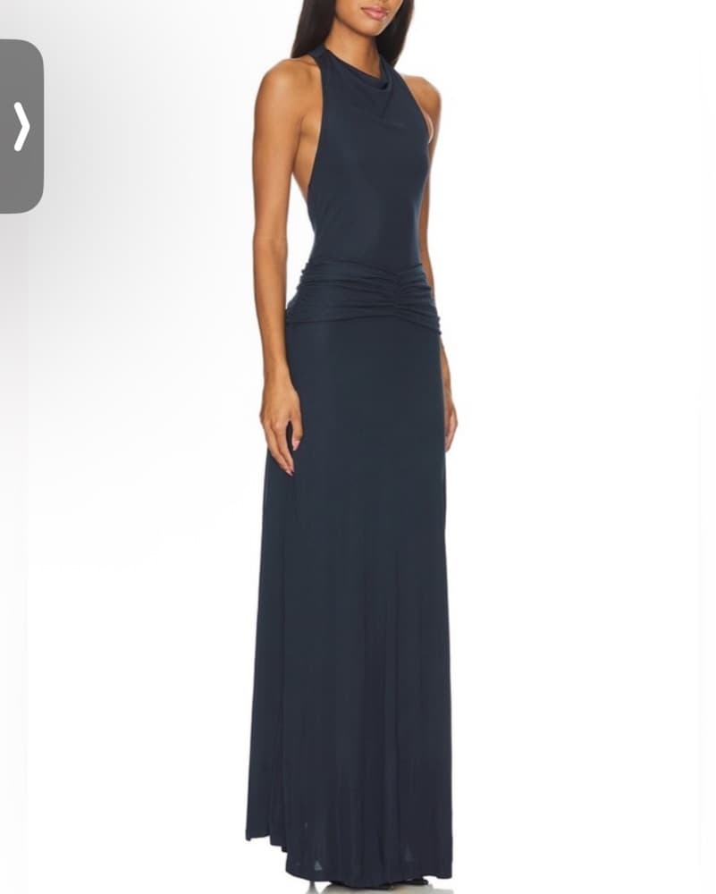 Navy Solid & Striped Formal Dress - Image 3