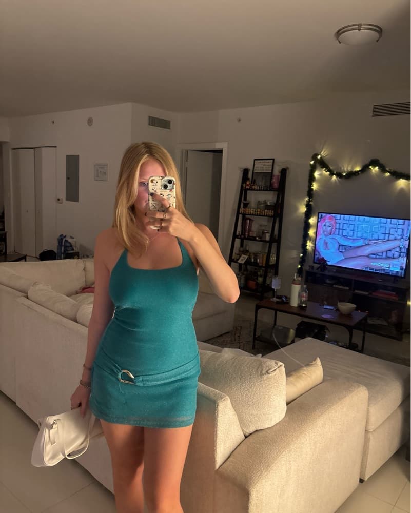 Vibrant Teal Halter Dress - Image 1