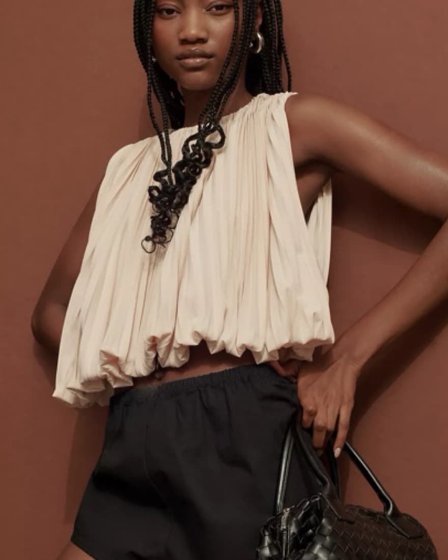 Pleated Bubble Hem Top - Image 1