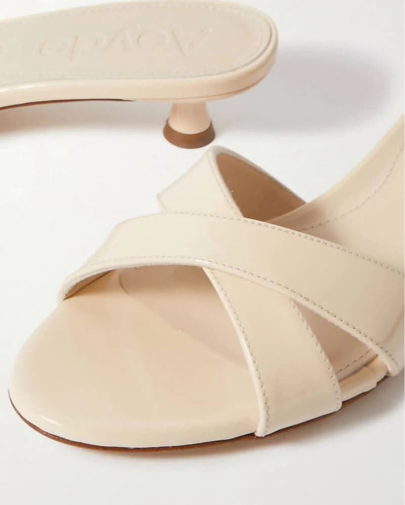 Aeyde Kitten Heel Ivory Patent Leather Open Toe Criss Cross Sandals - Image 3