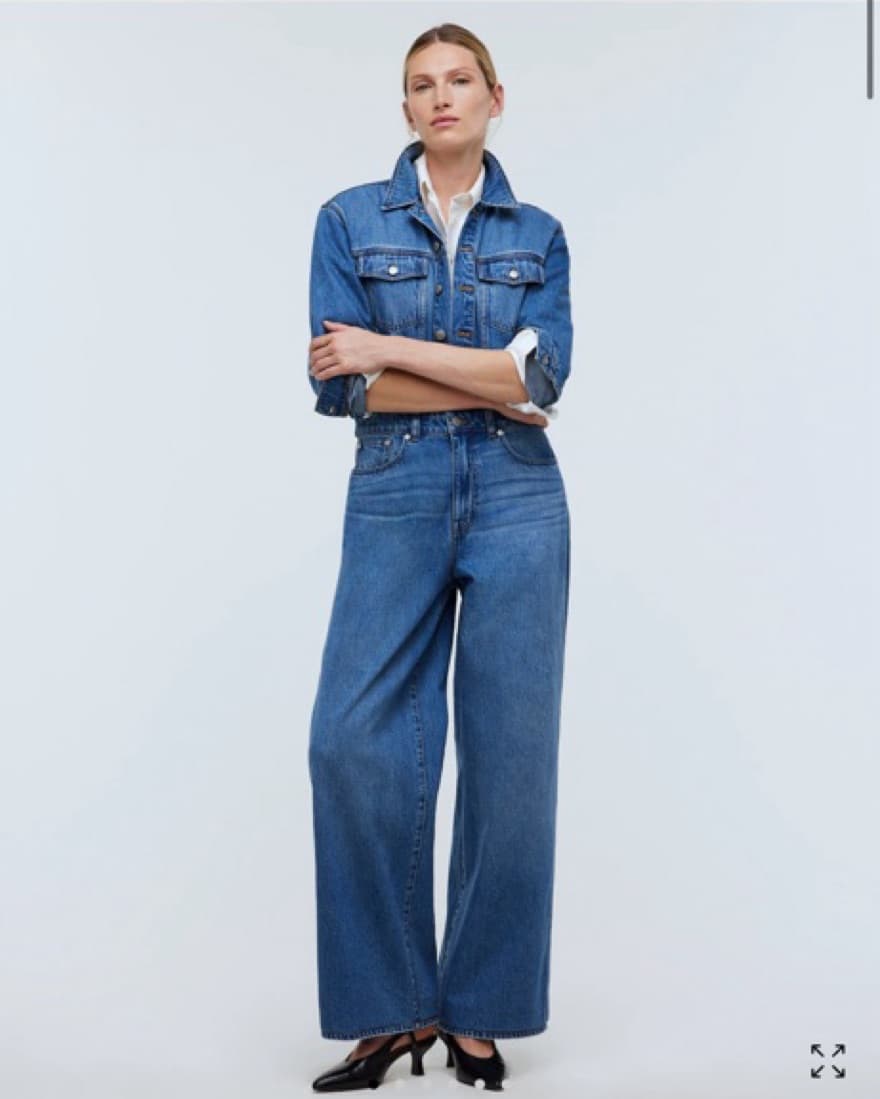 Denim Wide-Leg Coverall Jumpsuit in Byrn - Image 1