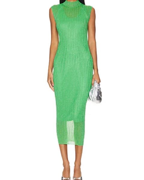 All Saints Sparkly Mesh Green Midi Dress - Image 3