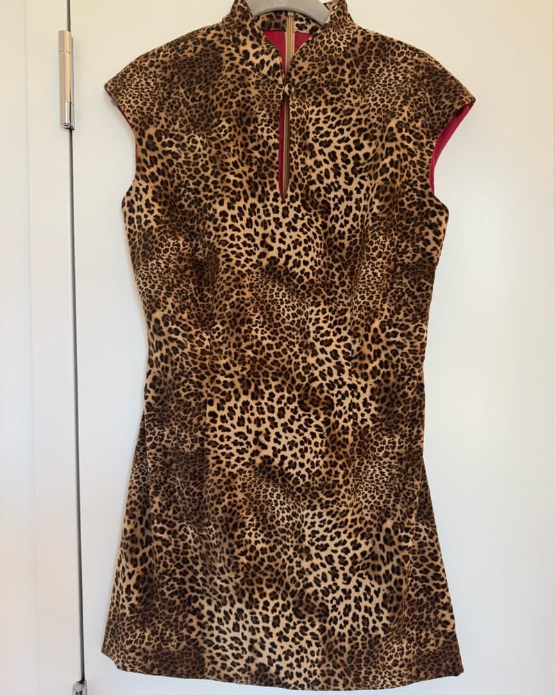 Leopard Print Mini Qipao Dress - Image 1