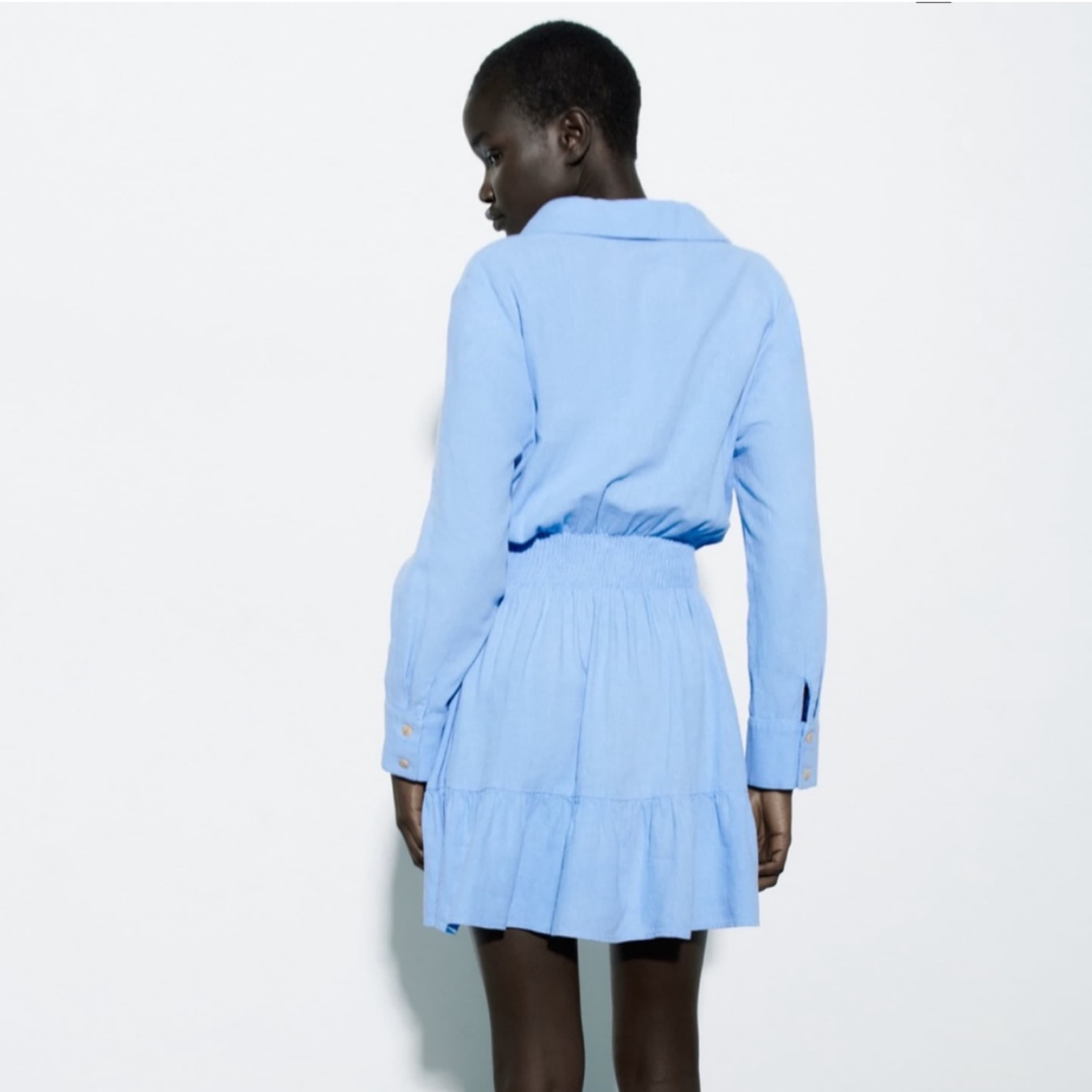 Blue Mini Shirt Dress Zara - Image 4