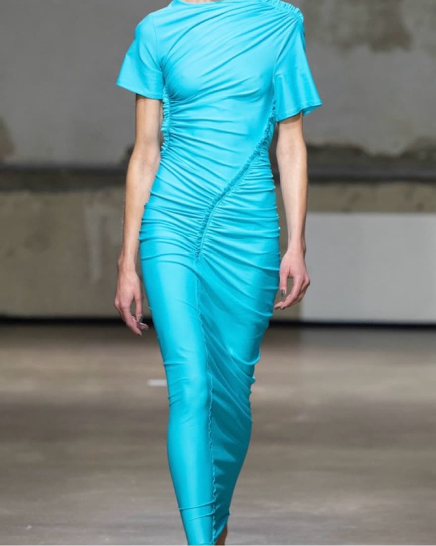 Blue Atlein Ruched Asymmetrical Dress - Image 3