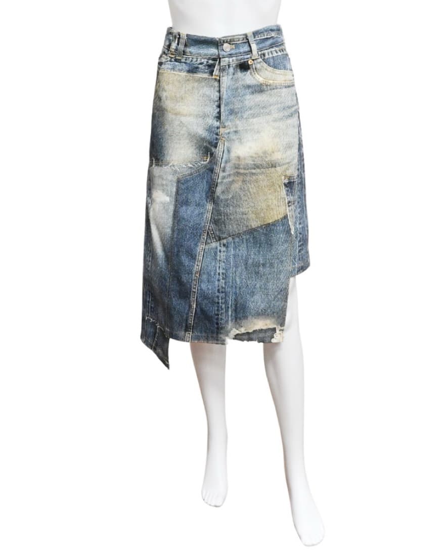 Distressed Denim Midi Skirt - Image 1