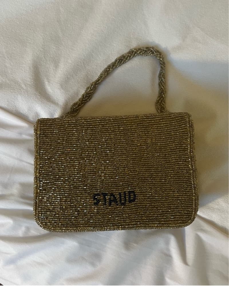 STAUD Gold Carmen Beaded Box Bag - Image 4