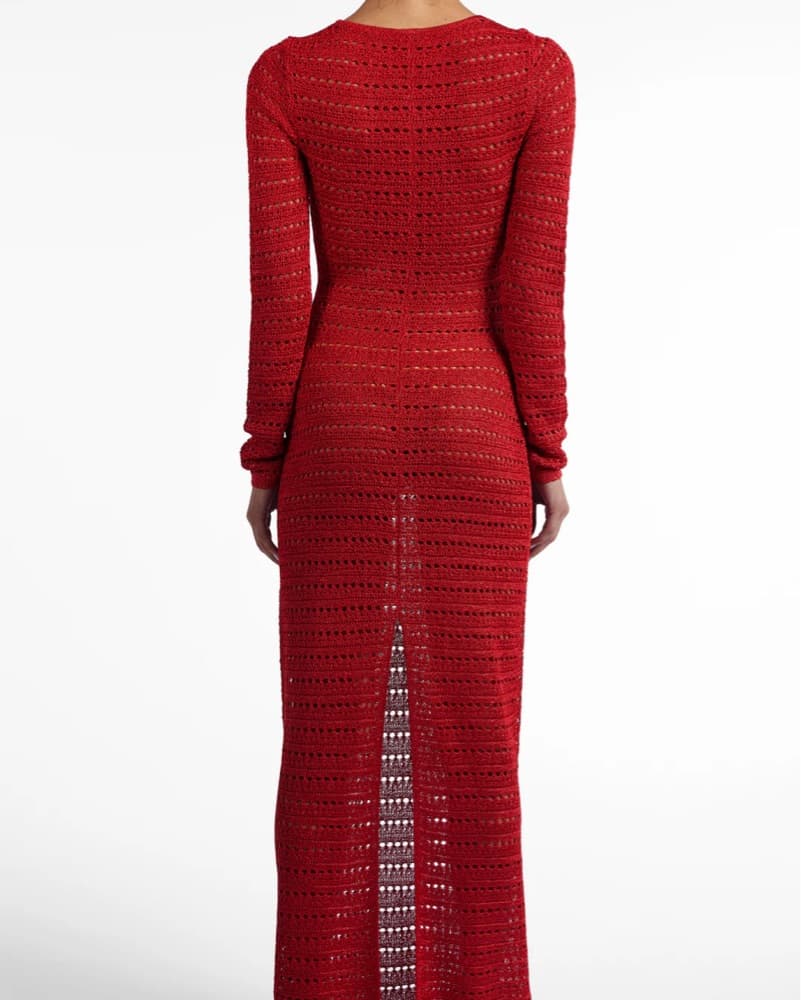 Red Rosette Crochet Maxi Dress - Image 3