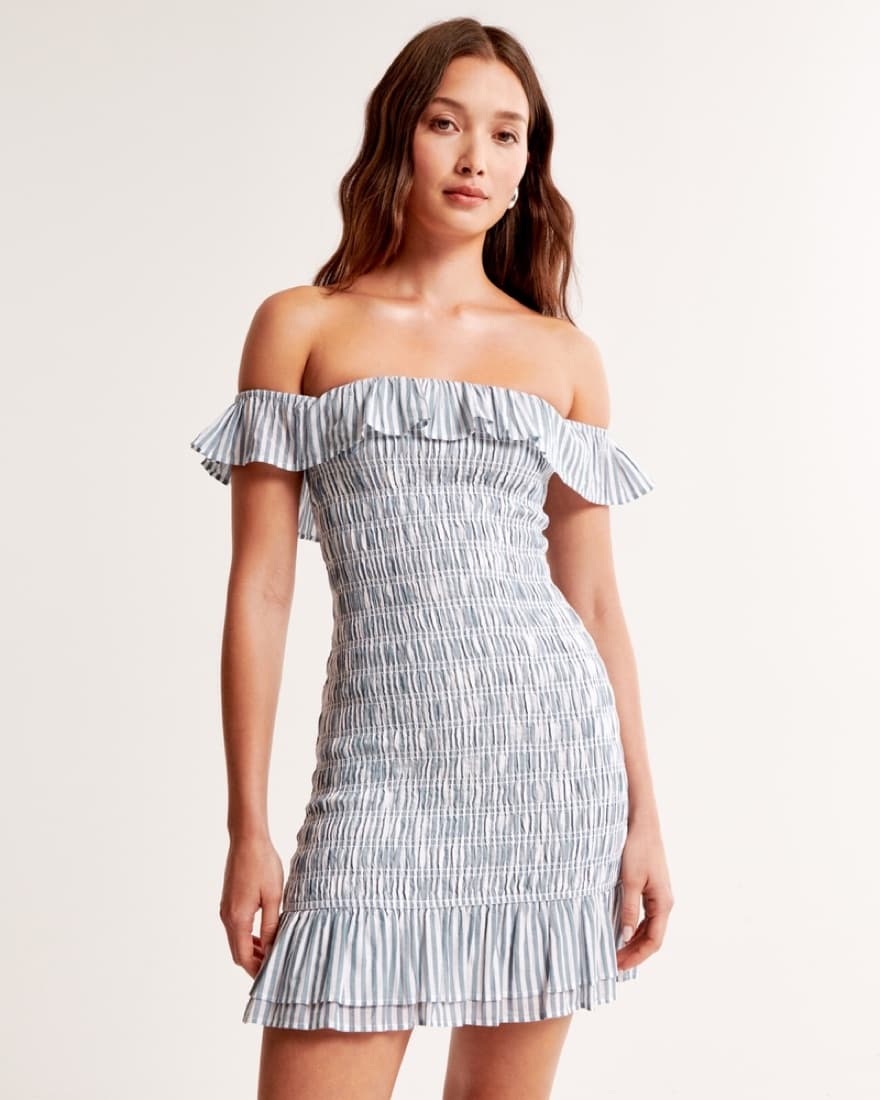 Blue Off-The-Shoulder Smocked Mini Dress - Image 3