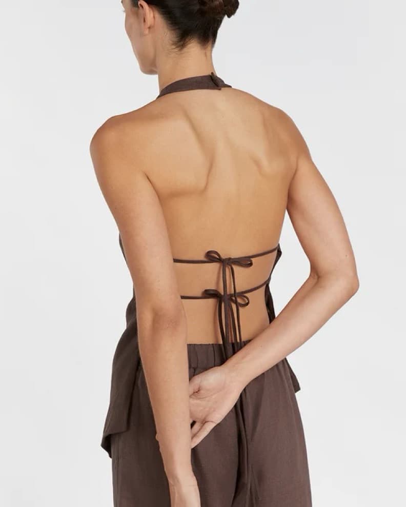 Dissh Backless Chocolate Linen Top - Image 2