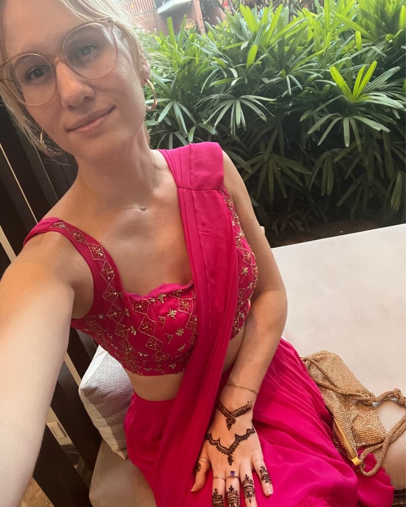 Hot Pink Pre-Stitched Saree Set - Image 6