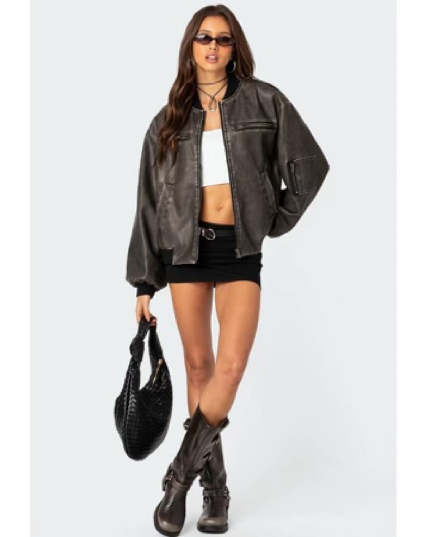 Edikted Vava Washed Faux Leather Jacket - Image 4