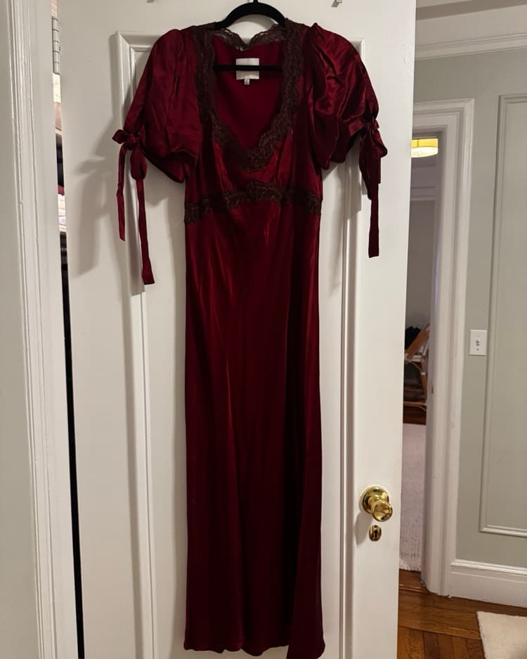 Reformation Stella Silk Dress - Crimson - Image 4
