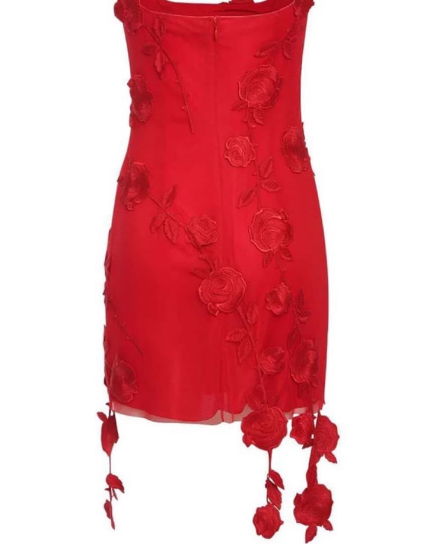 Red Rose Dress With Neck Scarf - Image 2