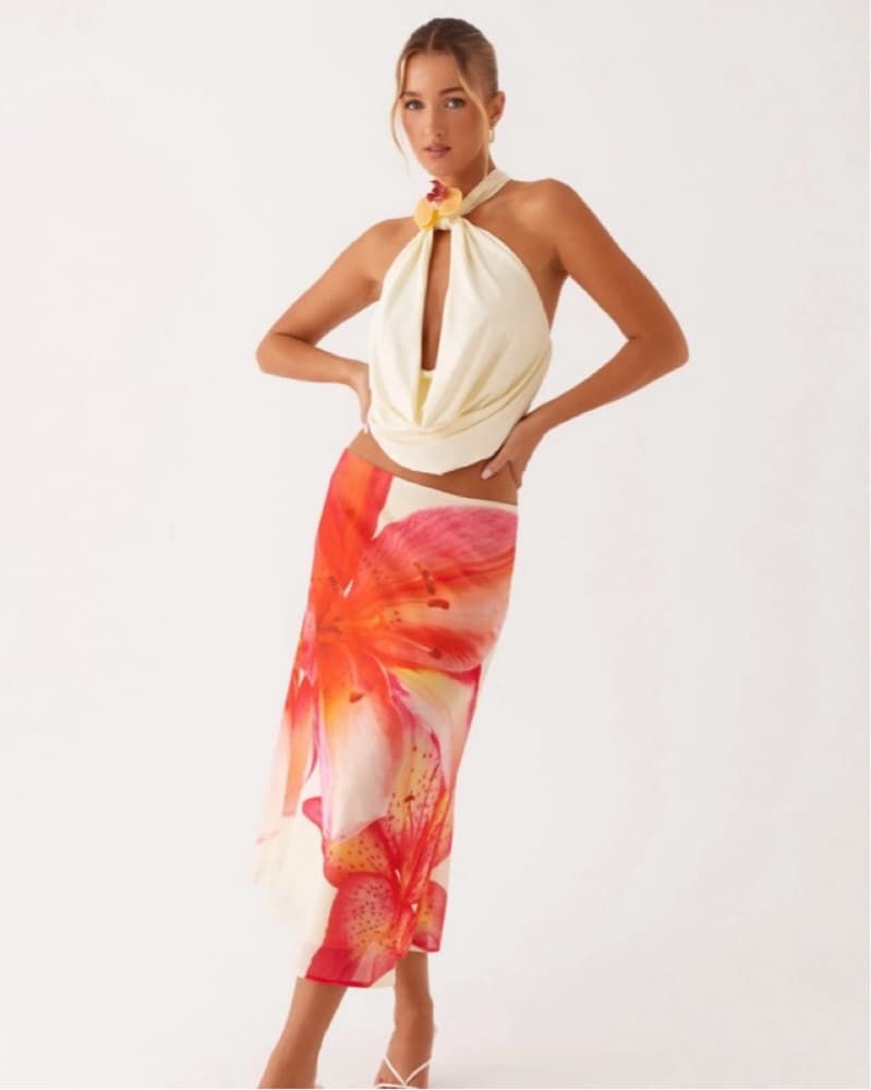 Tropical Floral Maxi Skirt and Crop Top Set - Image 1