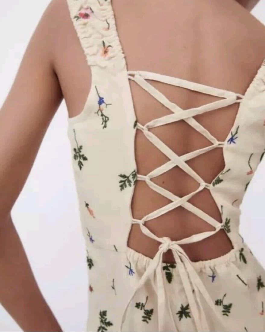 Zara Linen Embroidered Dress - Image 2