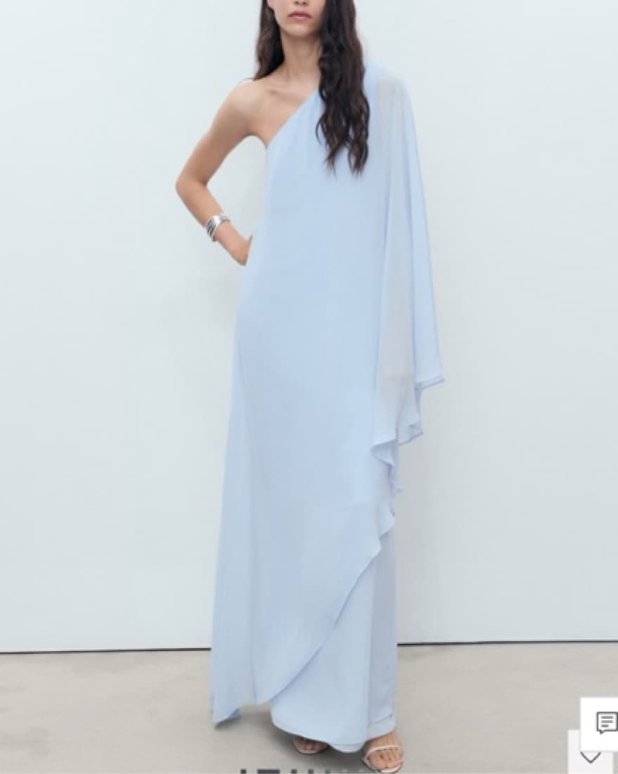 Elegant One-Shoulder Sky Blue Gown - Image 1