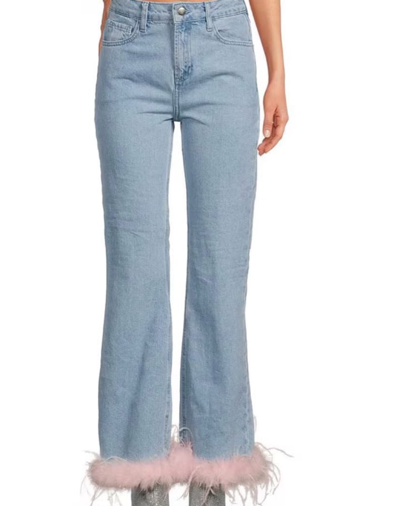 Pink Feather Trimmed Jeans - Image 1