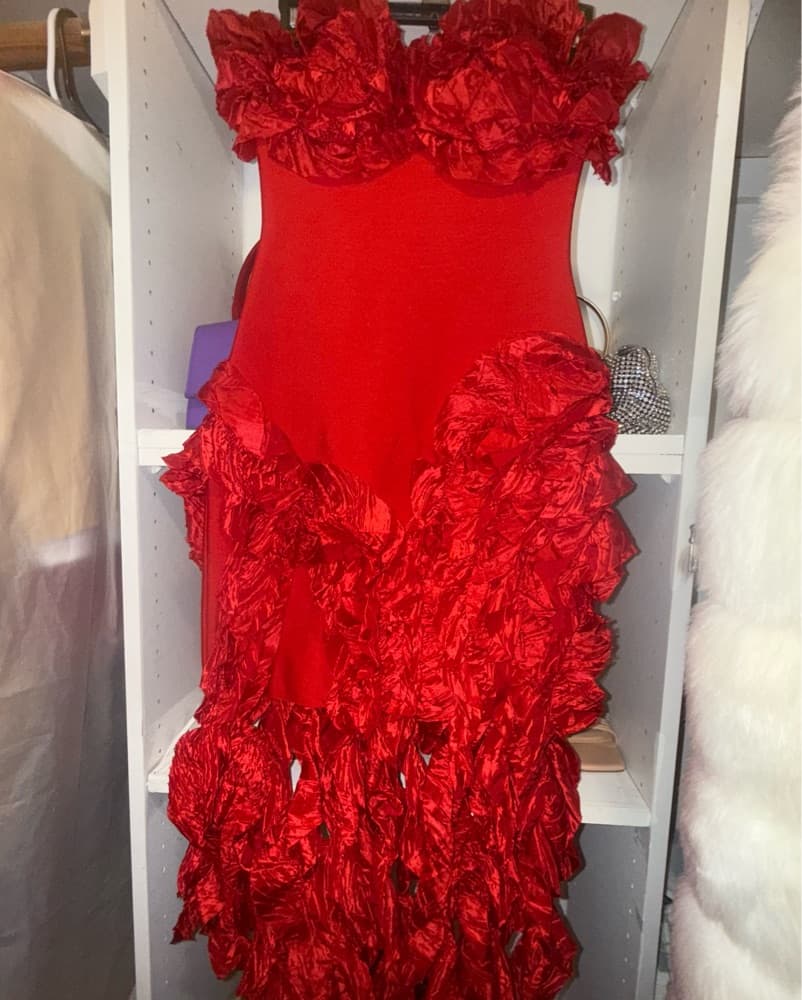 Glamorous Red Ruffle Gown - Image 2
