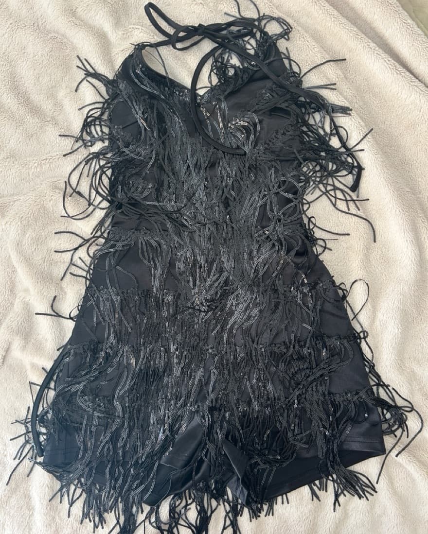 Black Sequin Fringe Romper - Image 1