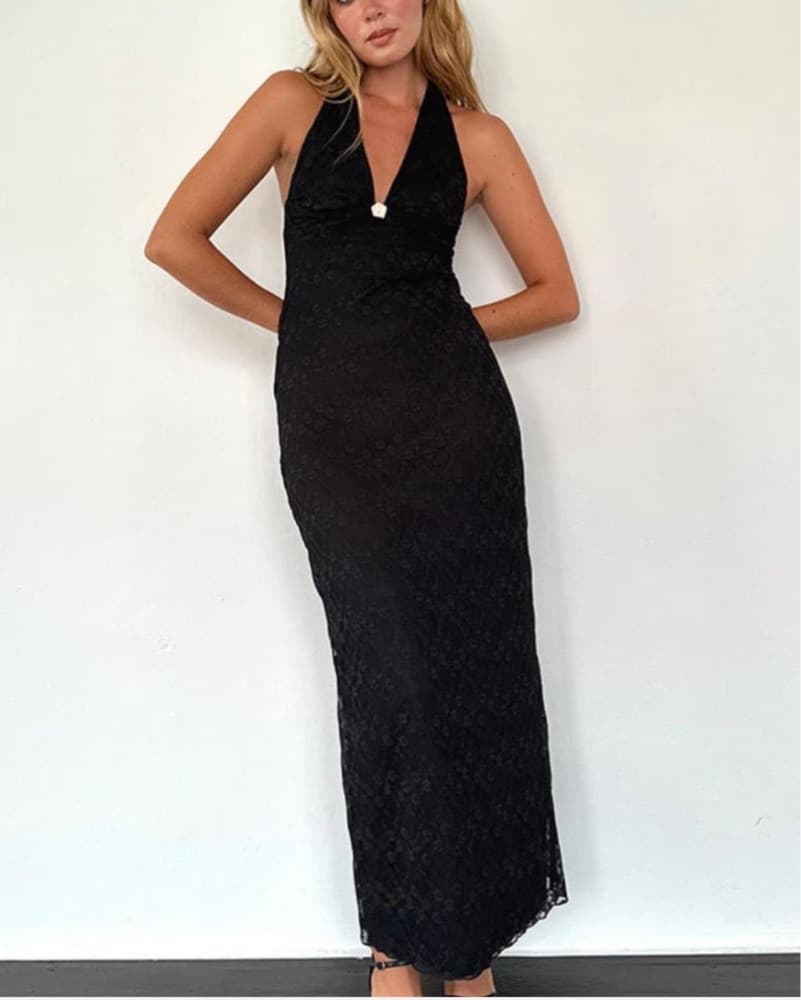 Elegant Black Halter Maxi Dress - Image 1