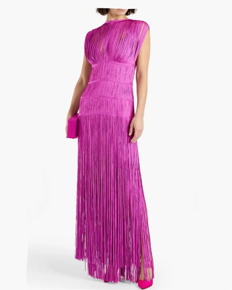 Herve Leger Banded Fringe Magenta Gown - Image 1