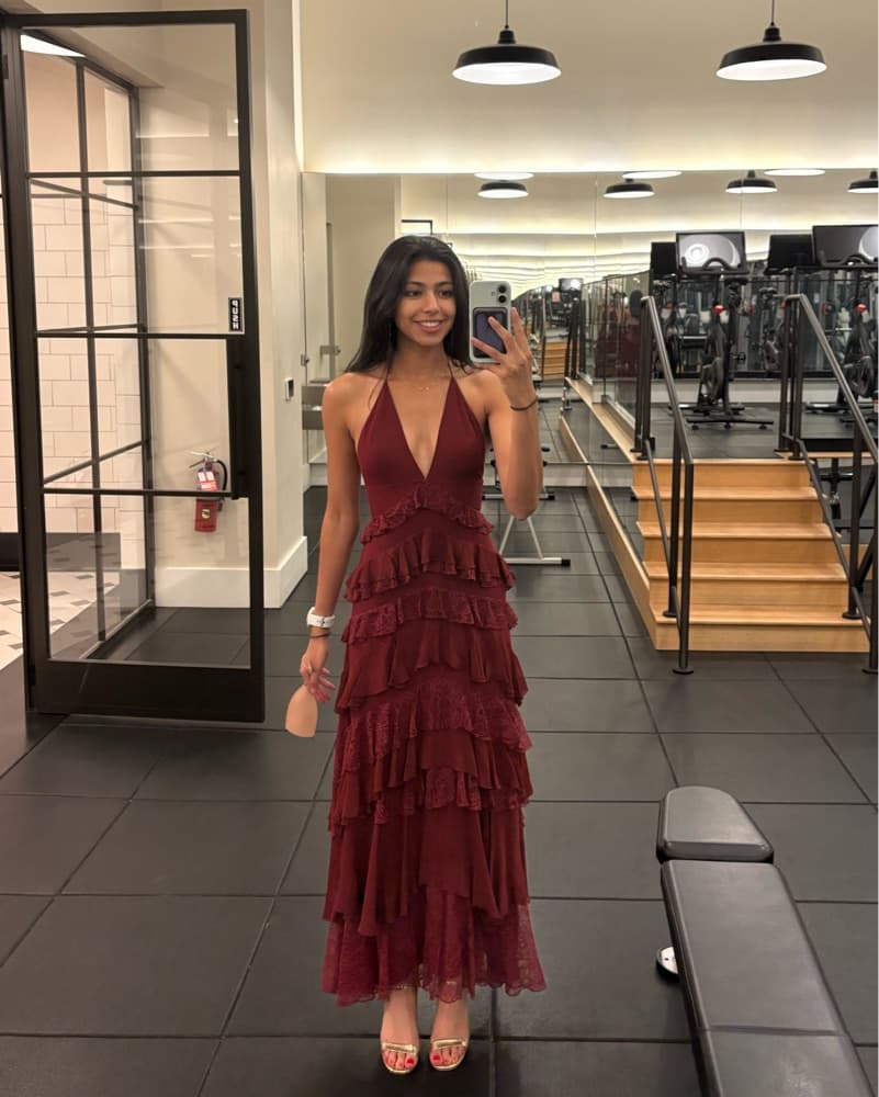 Tiered Ruffle Dress Dark Red - Image 4