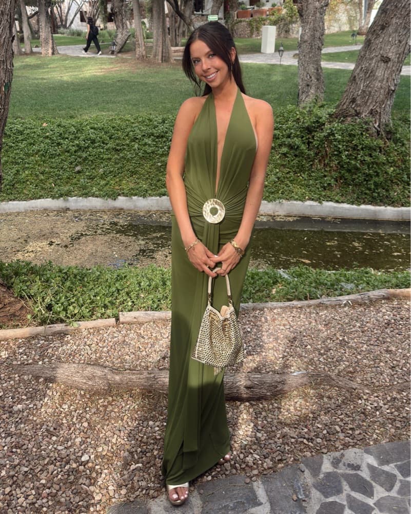 Elegant Green Halter Maxi Dress - Image 1