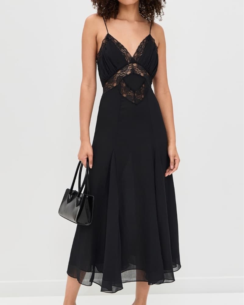 Lioness Black Lace Flowy Midi Dress - Image 1