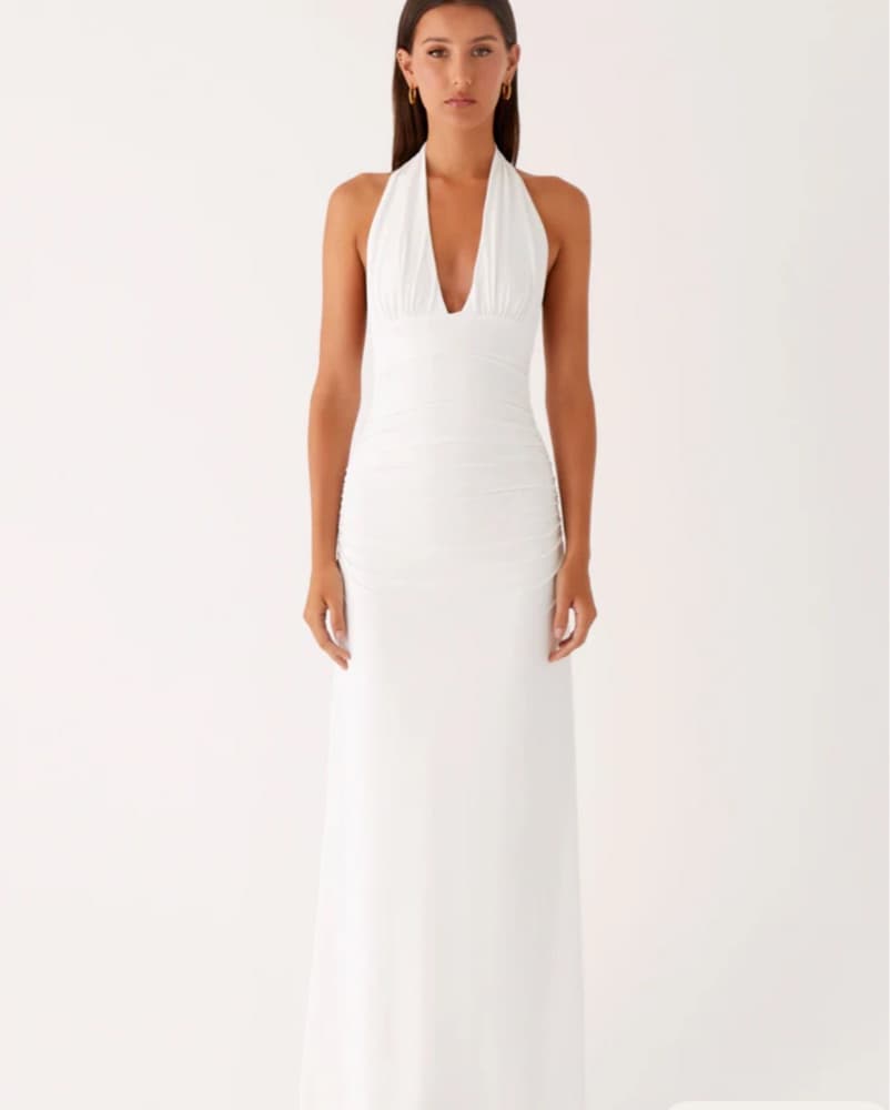 White Cinch Halter Dress - Image 2