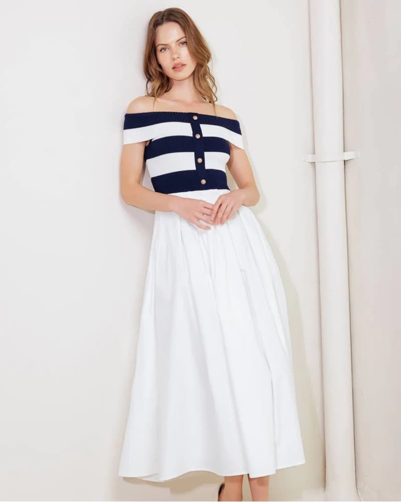 Nautical Off The Shoulder Midi Dress  - Image 1