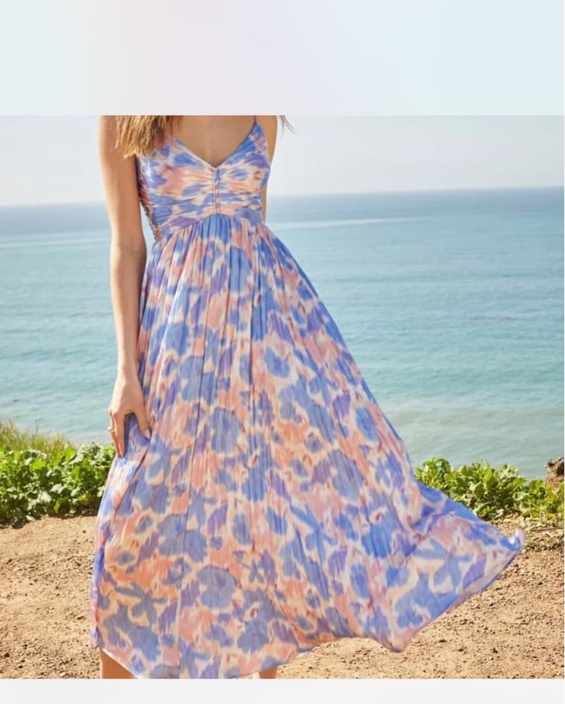 Vibrant Blue Pink Printed Formal Dress - Image 1
