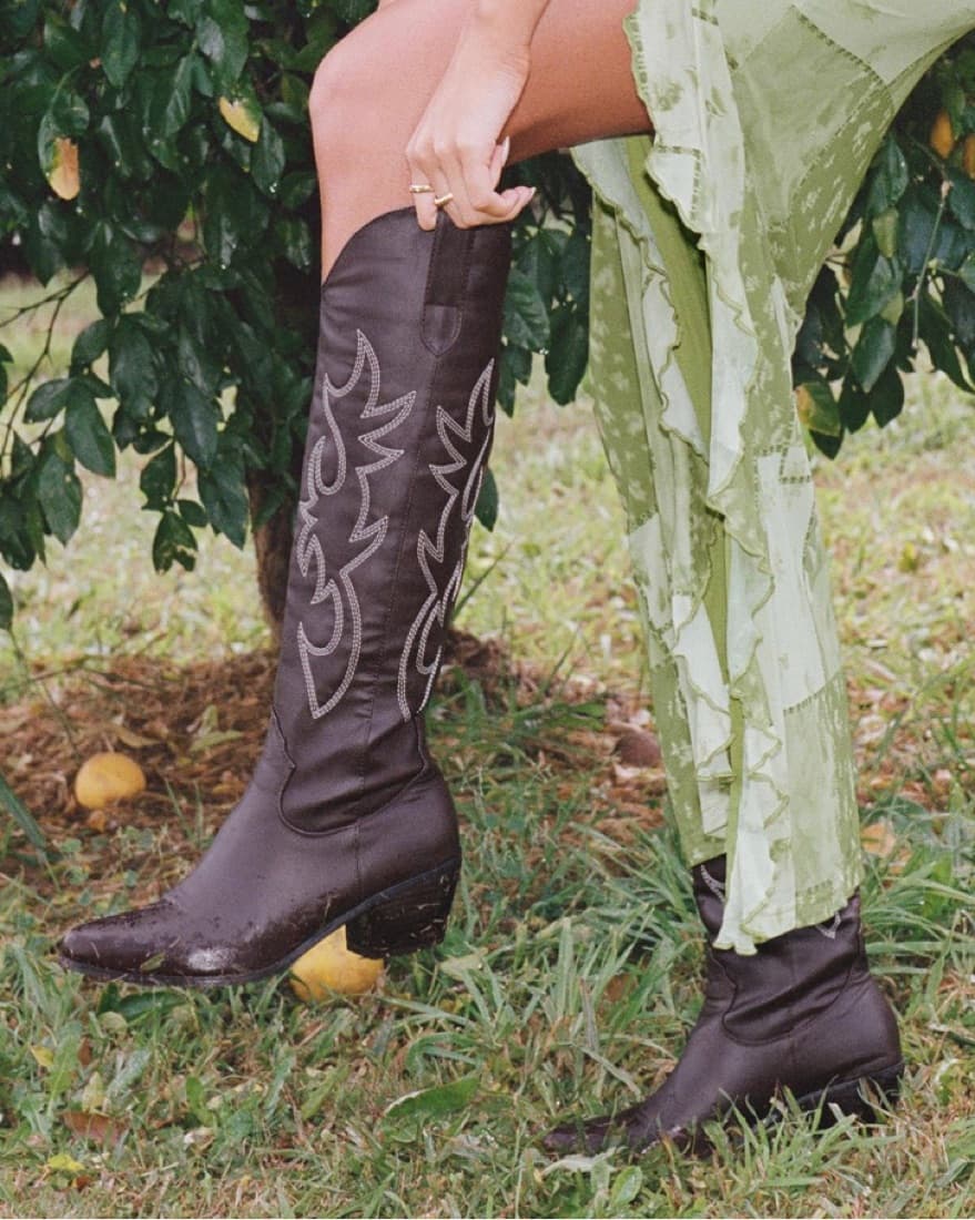 Black Suede Embroidered Cowboy Boots - Image 2