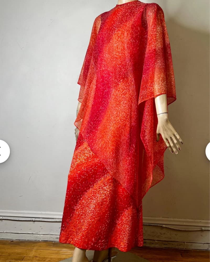 Vintage Red One Shoulder Dress With Cape - Image 6