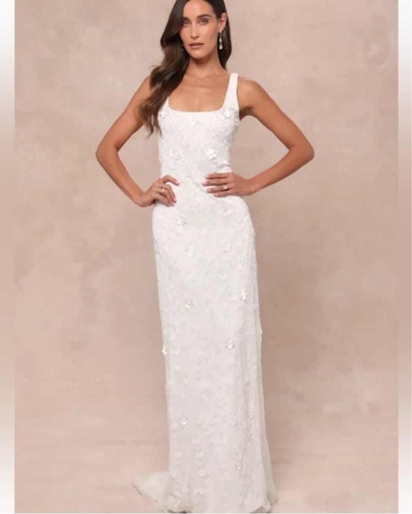 White Beaded Wedding Dress  - Image 1