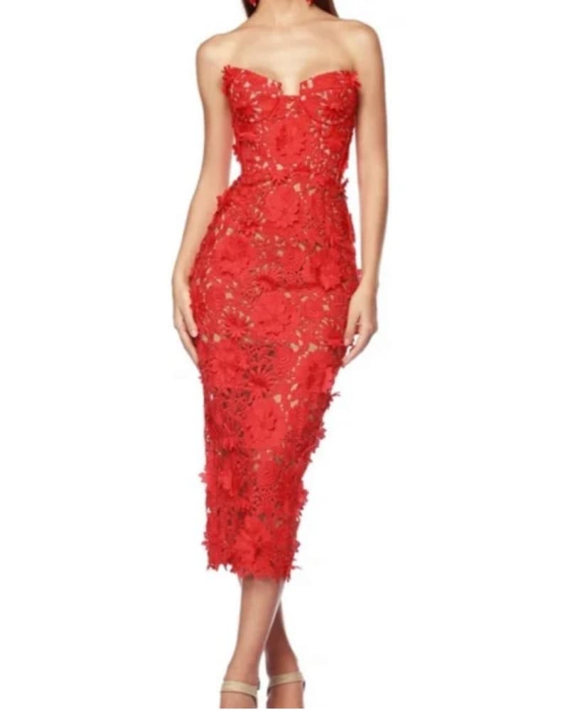 Bronx and Banco Jasmine Red Midi Dress - Image 3