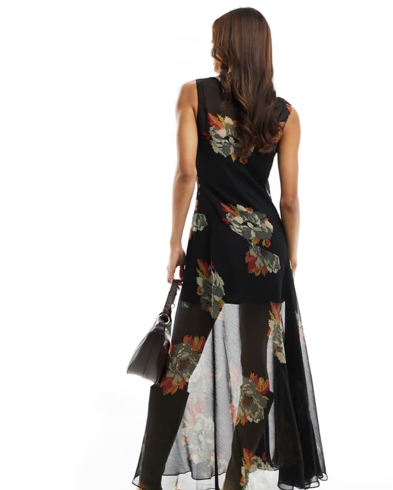 ASOS Cowl Neck Sheer Floral Dress - Image 4