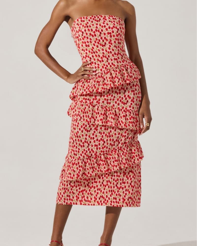Cherry Print Ruffle Midi Dress - Image 3