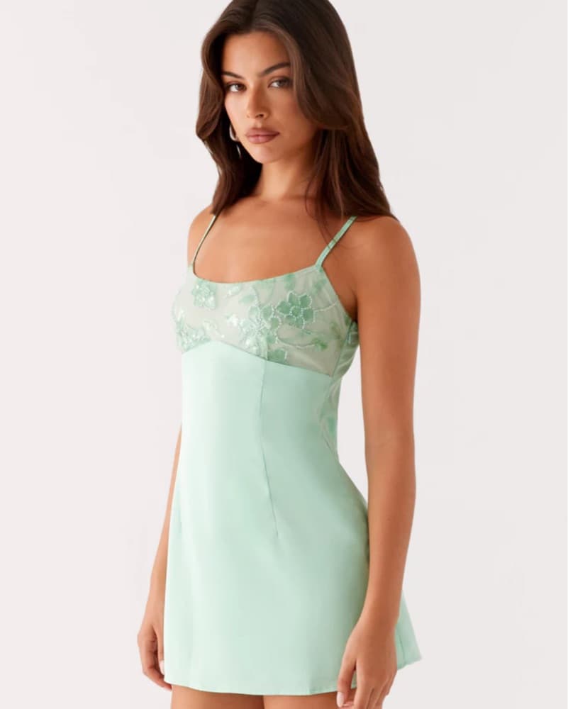 Green Beaded Mini Dress  - Image 4