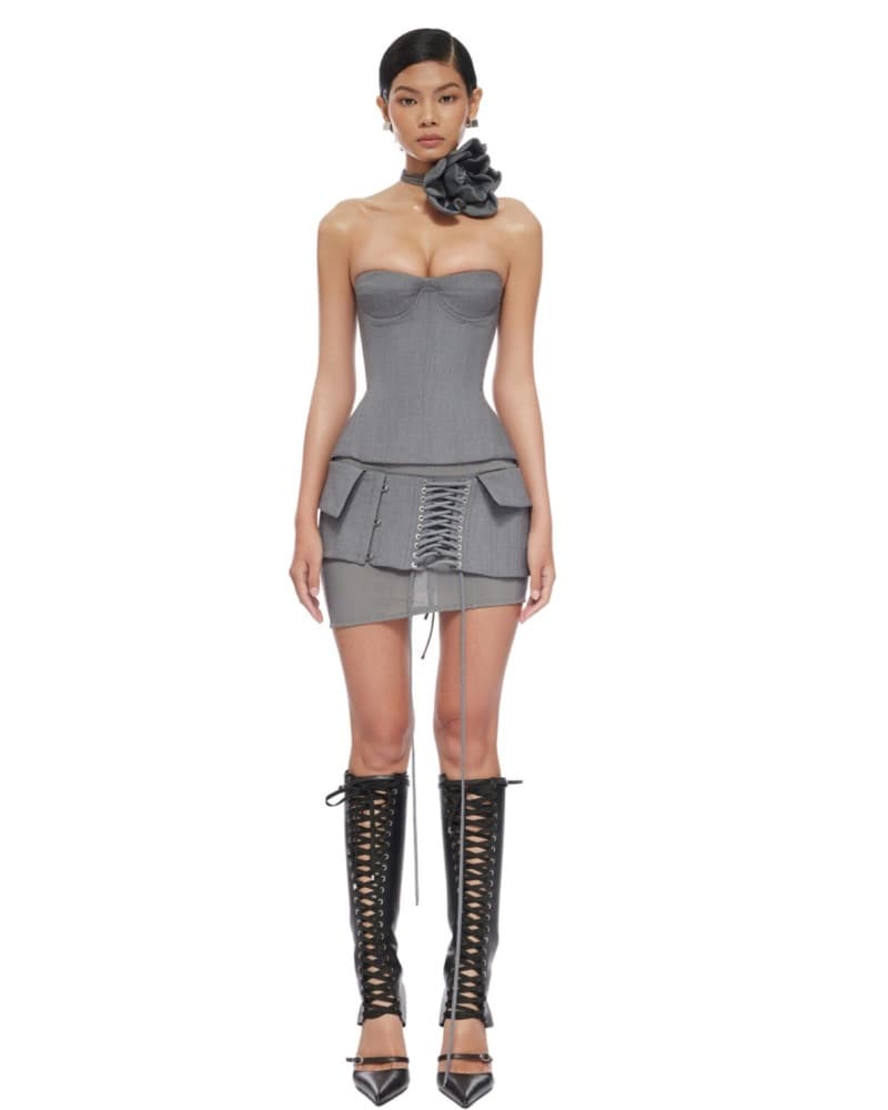 Gray Lace-Up Mini Skirt Fanci Club - Image 4
