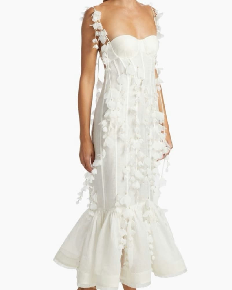 Petal Appliqué Linen-Silk Corset Gown - Image 3