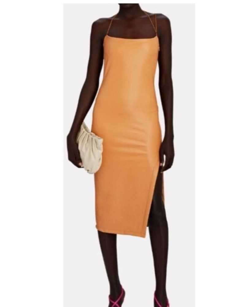 Tan Vegan Leather Midi Dress - Image 1