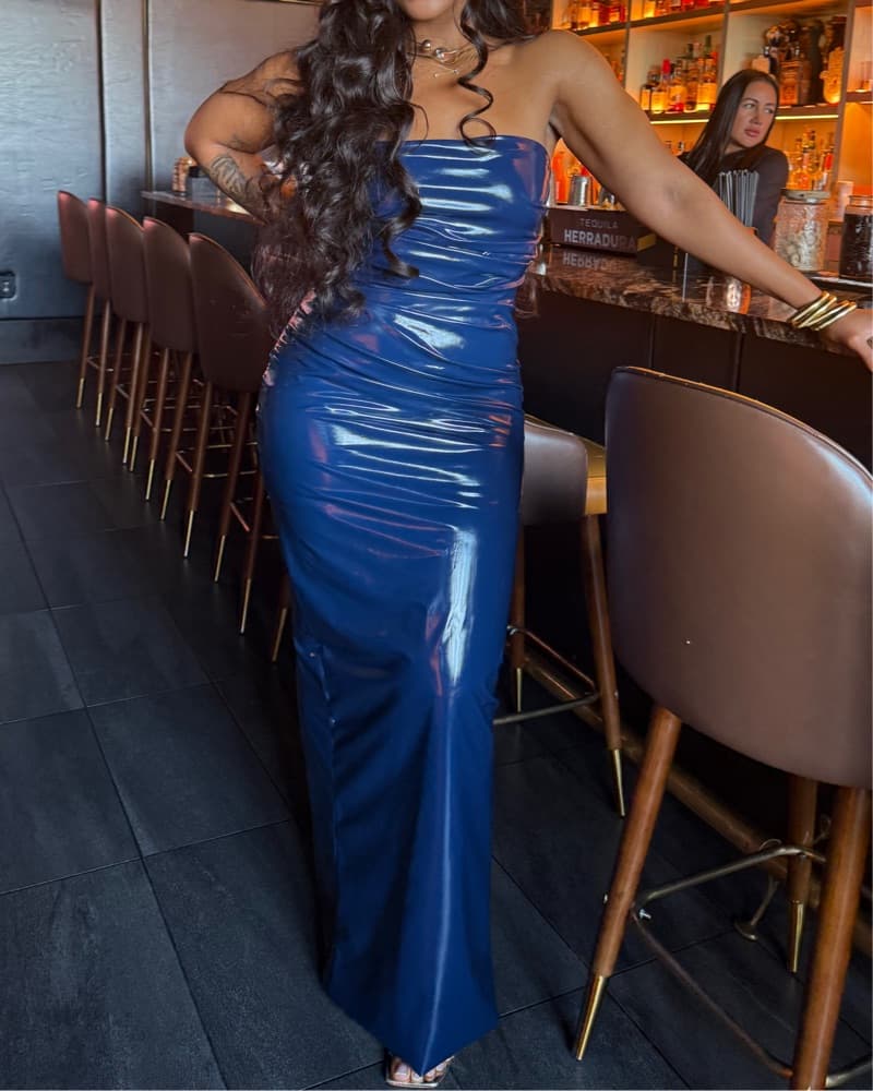 Naked Wardrobe Blue Latex Style Dress  - Image 1