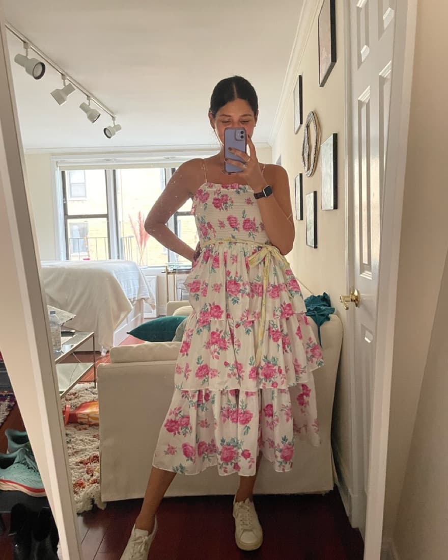 LoveShackFancy White Floral Midi Dress - Image 1