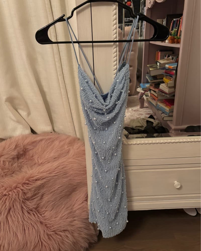 Blue Embellished Oh Polly Mini Dress - Image 2